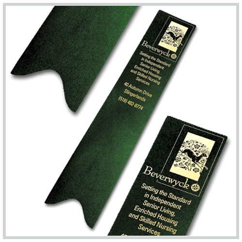 green leather bookmark with wave bottom gold imprint