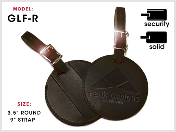 GLF-R Round Leather Golf Tag with Specs